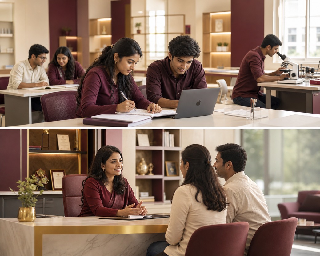 Students learning in a modern classroom